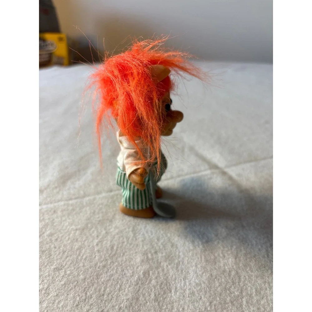 Vintage Troll Doll Golfer Orange Hair Green Striped Pants Golf Club Toy